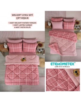 ETE HOMETEX ÇİFT KİŞİLİK WELSOFT UYKU SETİ SAFİR PUDRA 8696474231987